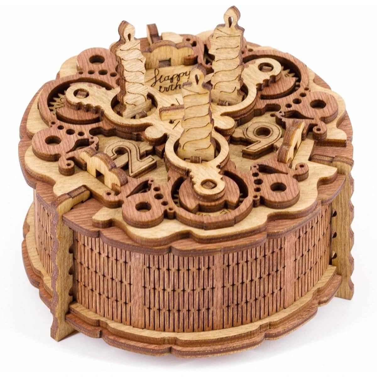 iDventure, Cutie Puzzle din Lemn "Birthday Cake", 3 Puzzle-uri Logice pentru Deschidere