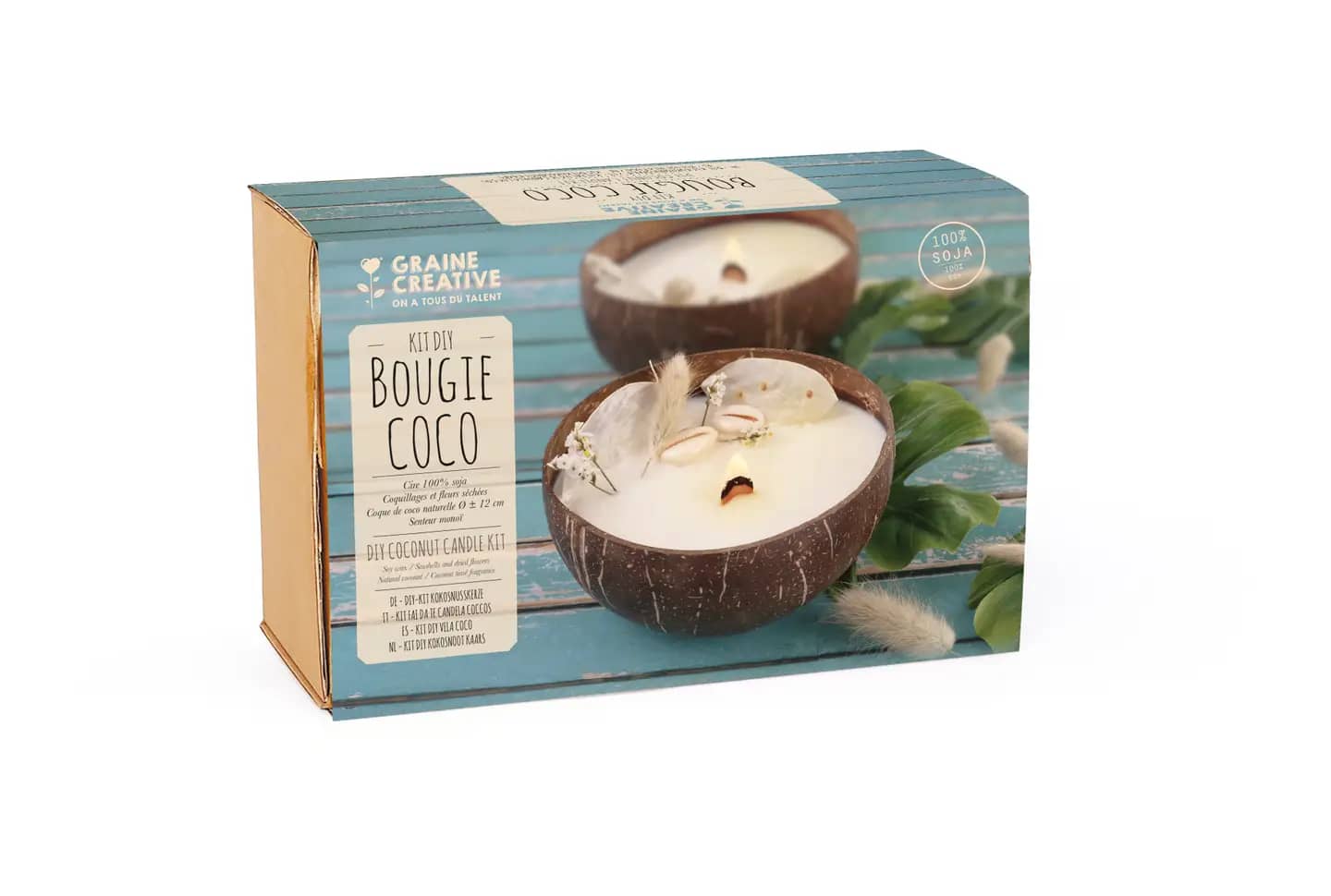 Kit DIY Lumânare Parfumată în Nucă de Cocos Graine Créative - Ceară de Soia 100% Naturală