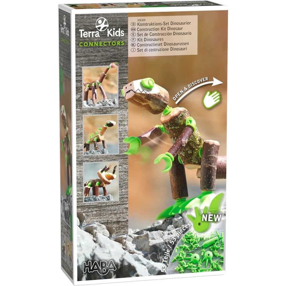HABA Terra Kids Connectors – Set de Construcție Dinozauri din Elemente Naturale - Imaginea 4