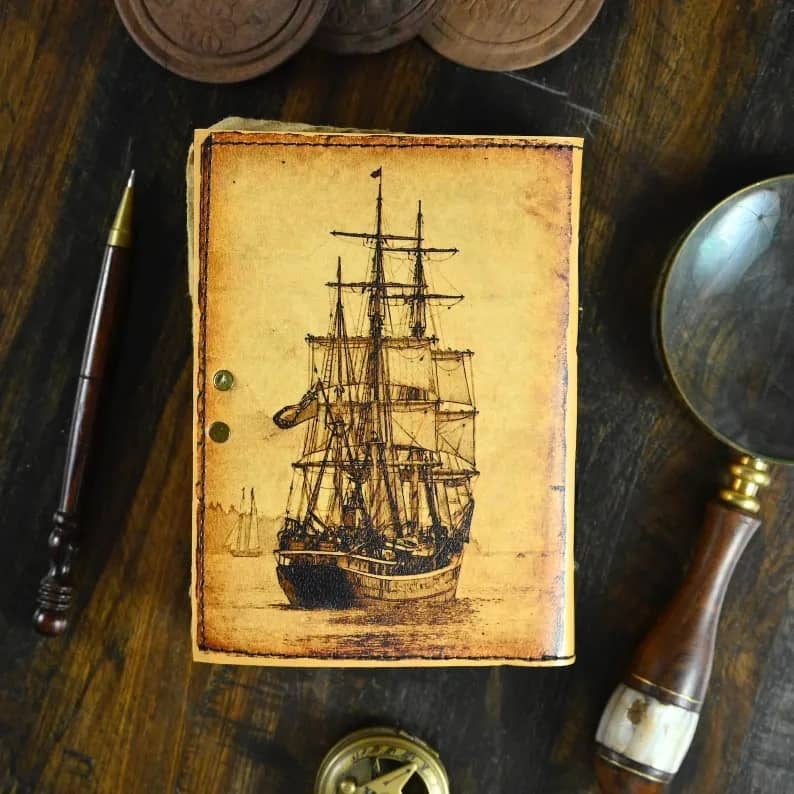 Jurnal Vintage din Piele Grimoire – Model Corabie