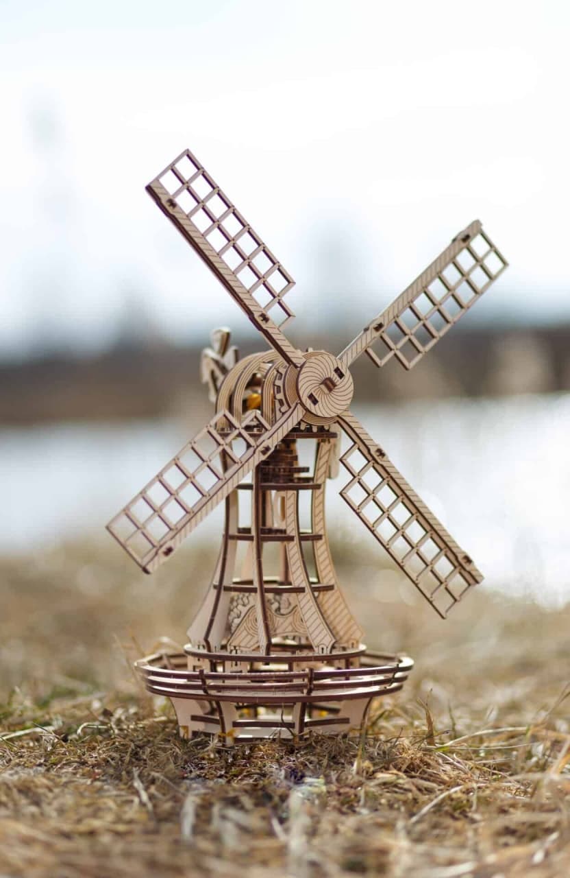 EWA Eco-Wood-Art Moară de Vânt – Puzzle 3D Mecanic 227 Piese din Lemn cu Motor - Imaginea 2