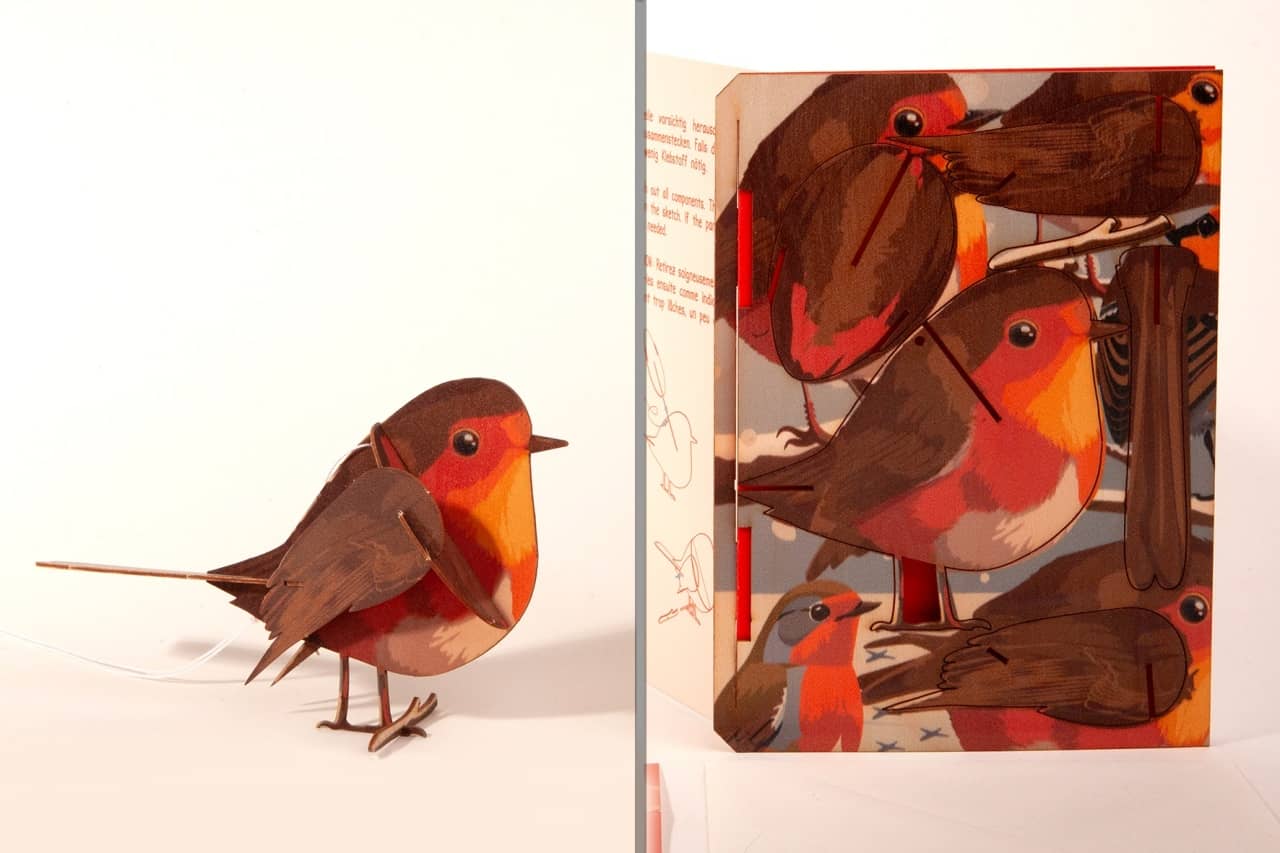 Felicitare 3D Decorativă din Lemn - Măcăleandrul (Robin)