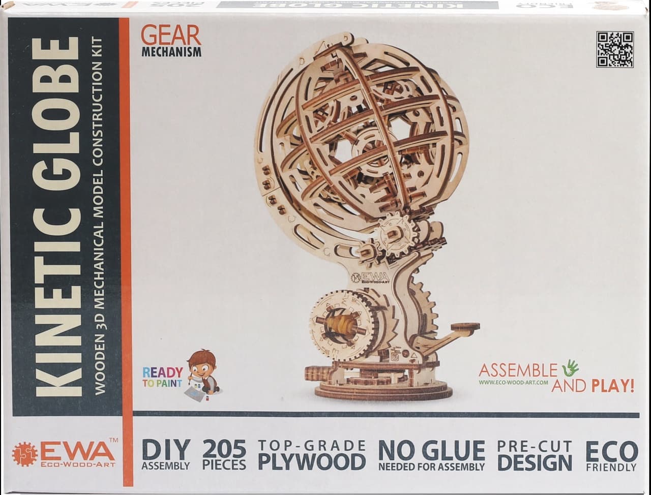 EWA Glob Cinetic – Puzzle 3D Mecanic din Lemn cu Auto-Rotație, 205 piese - Imaginea 5