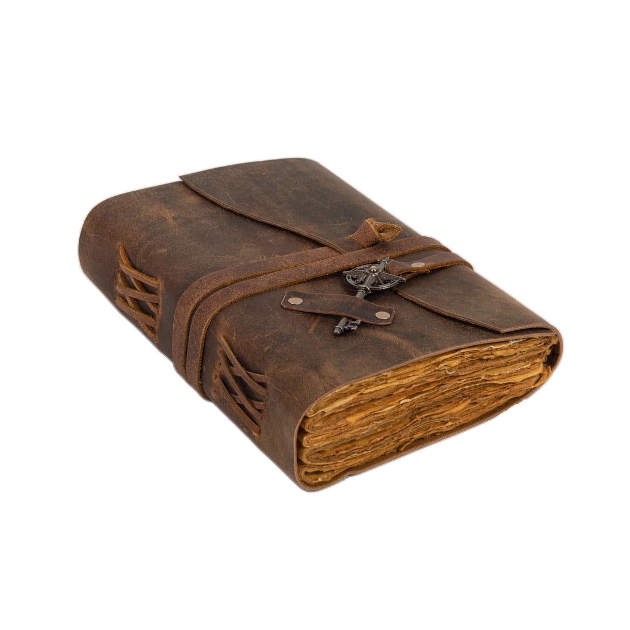Jurnal Vintage din Piele lucrat manual - Model cu Cheie Antică - Imaginea 5