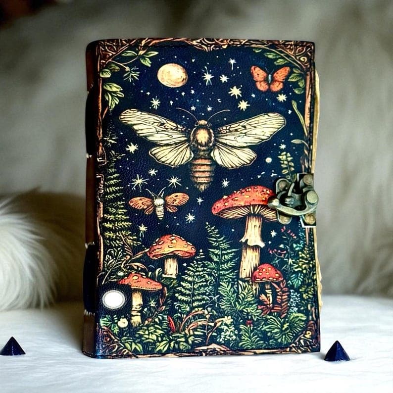 Jurnal Vintage din Piele Grimoire – Model Ciuperci de Noapte - Imagine principală