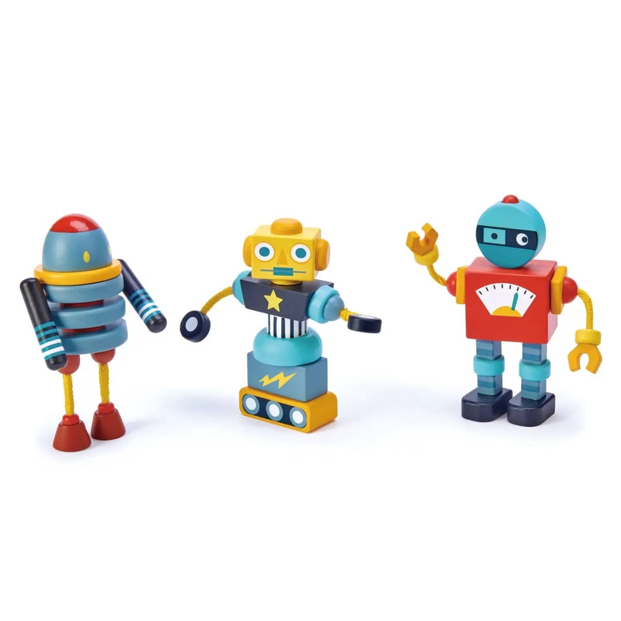 Set de Construcție din Lemn Tender Leaf Toys® – Roboței Retro Modulari