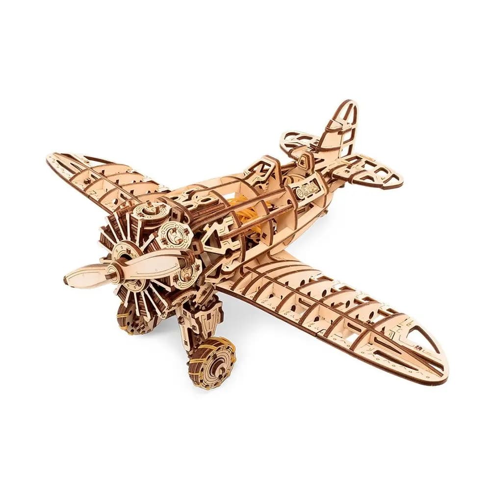 EWA Eco-Wood-Art Avion Biplan – Puzzle 3D Mecanic din Lemn din 346 piese - Imagine principală