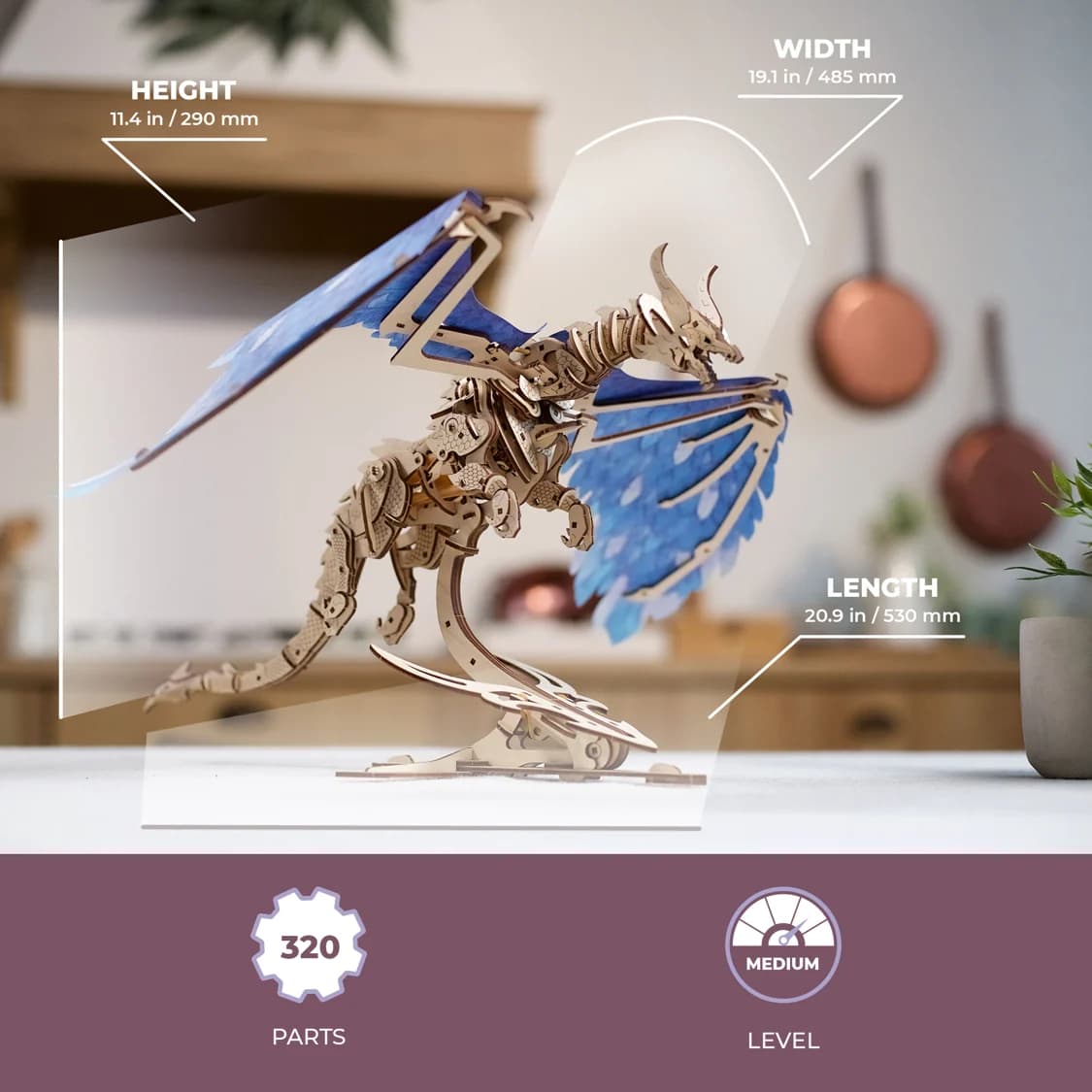 Ugears Dragonul Vântului, Puzzle 3D, 320 piese din lemn - Imaginea 7